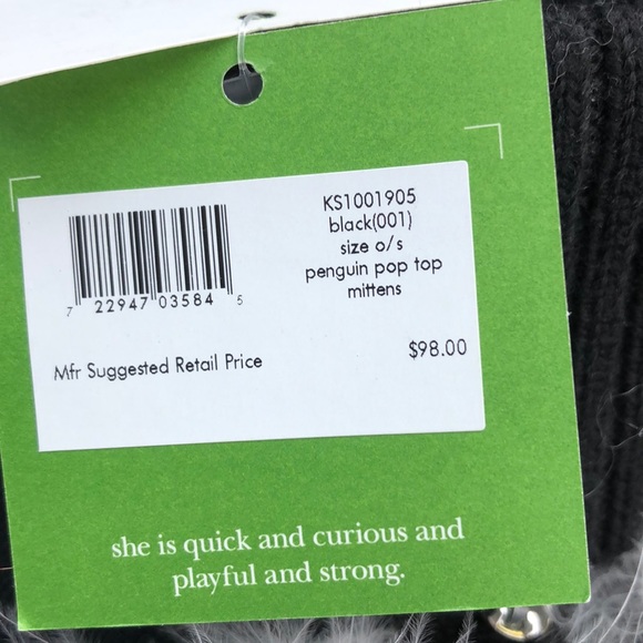 NWT - KATE SPADE Penguin Pop-Top Mittens - Picture 5 of 8